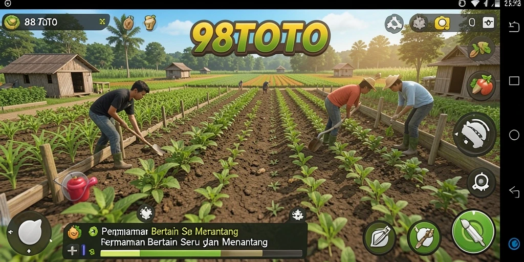 Tampilan gameplay 98TOTO yang menampilkan kebun yang subur dan aktif.