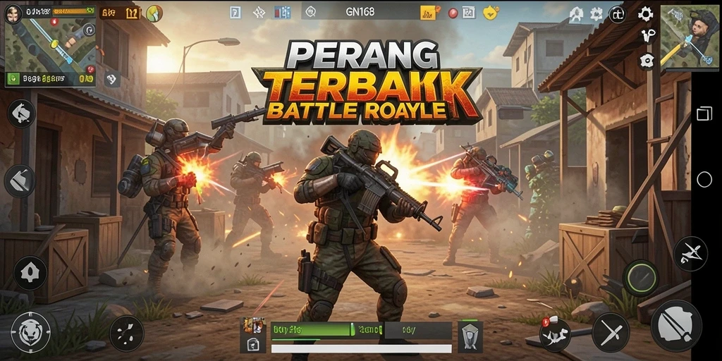 Screenshot gameplay GN168 menampilkan aksi pertempuran seru di pulau terpencil.
