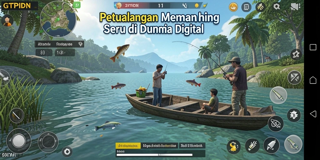 Screenshot menunjukkan gameplay memancing yang seru dan realistis.