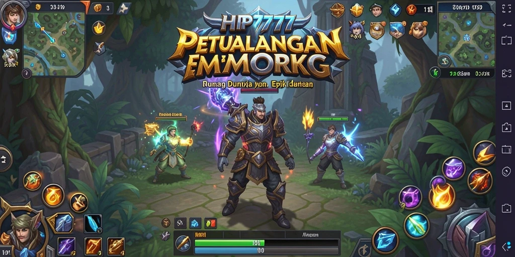 Screenshot gameplay HP777 menampilkan aksi pertempuran epik dan dunia fantasi yang luas.