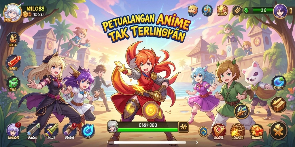 Tampilan gameplay seru dalam dunia Anime yang penuh warna.