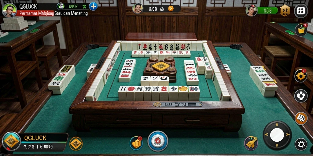 Tampilan permainan Mahjong yang menegangkan dan penuh warna di QGLUCK.