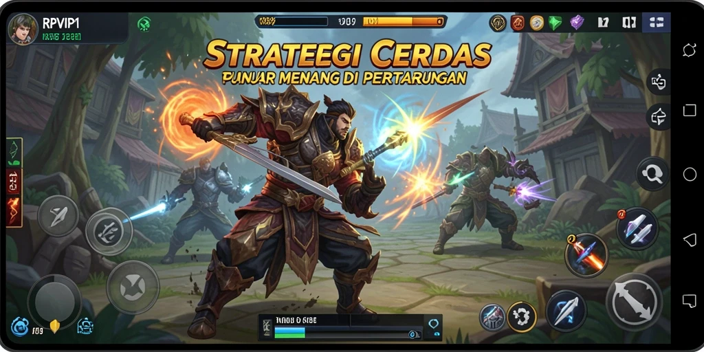 Screenshot gameplay RPVIP1 menampilkan pertempuran strategi yang mendebarkan.